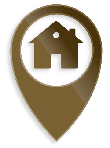 Logo with a home in the middle of a circle that is yellow and gold.